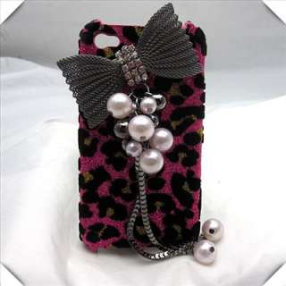 Bling shiny red leopard Black butterfly hard case cover for iphone 4 