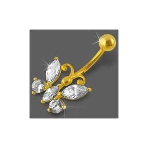   Dangling Jeweled 14K Gold Belly Ring Piercing Jewelry: Jewelry