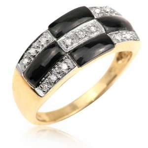   Yellow Gold Black Onyx and Diamond Accented Fashion Ring 6 Jewelry