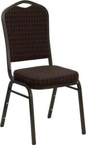   Brown Fabric Steel Frame Banquet Catering Stack Chairs Gold Vein Frame