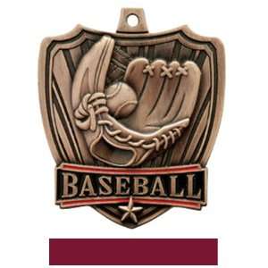   Medals BRONZE MEDAL / MAROON RIBBON 2.5 SHIELD Custom Baseball MEDALS