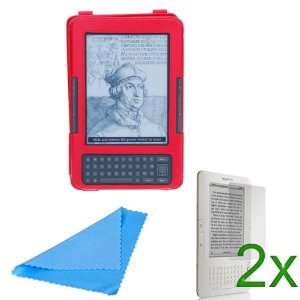  GTMax Red Leather Case with Stand + Blue Microfiber Cleaning 
