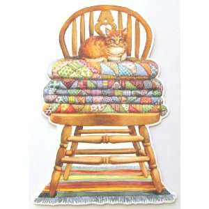 Carol Wilson Hostess Thank You Card Cat On Stacked Quilts