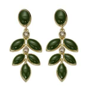   Champagne Diamond Green Enamel Leaves Earrings (1/4 cttw) Jewelry