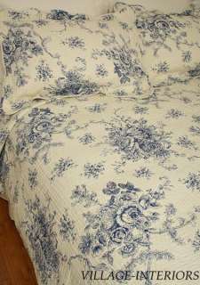 BALLARD FRENCH COUNTRY BLUE TOILE KING 100% COTTON QUILT SET  