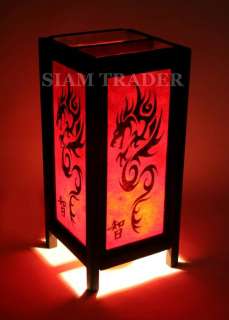 Red Dragon Thai Chinese Saa Paper Handmade Wooden Lamp  