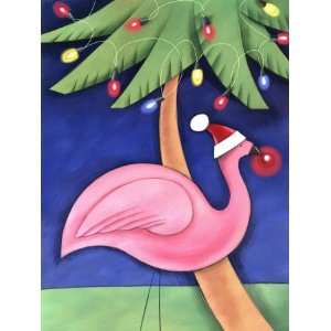  Flamingo Lawn Ornament and Christmas Lights in Palm Trees 