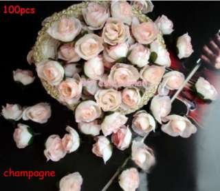 Artificial Silk Rose Buds 1.2 Flower Heads Wedding Decor Champagne 