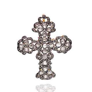   Diamond Cross Pendant 14K Gold Vintage Style 925 Silver Jewelry  
