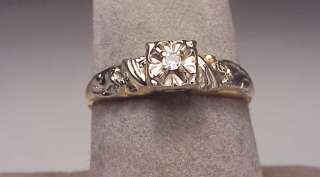Antique 14K Two Tone Gold Diamond Engagement Ring  