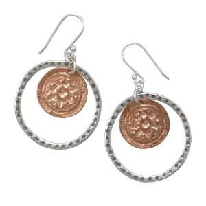  Two Tone Circle Copper Coin Disc Hoop Earrings Hammered 