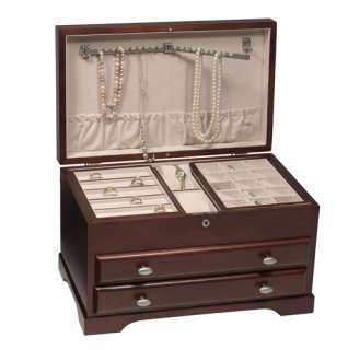 Beautiful Solid Wood Jewelry Box. Traditional Satin Mahogany Locked 