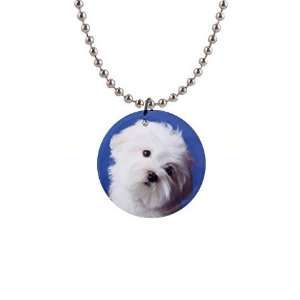  maltese Puppy Dog 3 Button Necklace B0723 