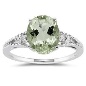    Oval Cut Green Amethyst & Diamond Ring in White Gold SZUL Jewelry