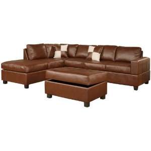   Leather Match 3 Piece Sectional Sofa Set, Brown Furniture & Decor
