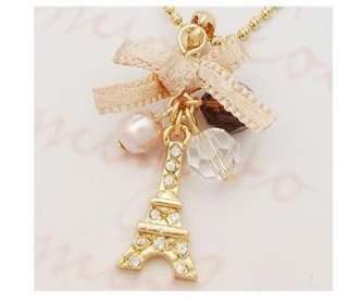   Cute Eiffel Tower Full CZ Various Beads Ladies Chain Necklace  