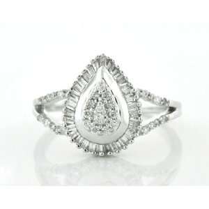  Elegant Diamond Ring Pear Shape 14 Karat White Solid Gold 