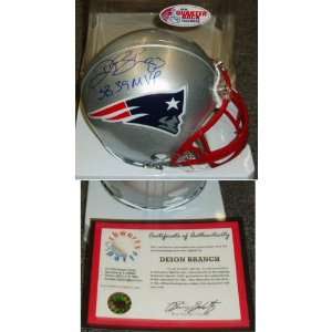 Deion Branch Signed Patriots Mini Helmet w/SB MVP