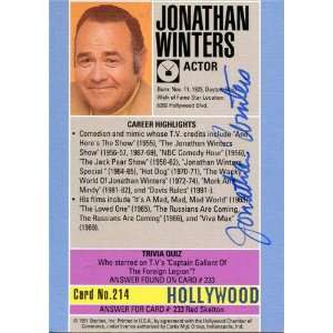 Jonathan Winters Autographed/Hand Signed 1991 Hollywood Card