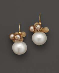 Mother of Pearl And Freshwater Pearl Earrings Set In 14K Yellow Gold