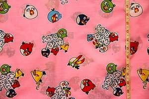 Fabric ANGRY BIRDS 2 yards White Blue Pink Green Yellow  