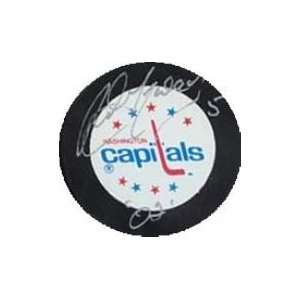 Rod Langway Autographed/Hand Signed Washington Capitals Hockey Puck