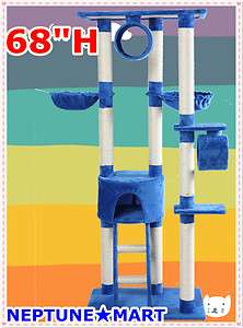   68H Blue Cat Tree Bed Toy House Condo Scratcher Pet Furniture Bed 19