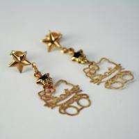 Girl Gold 18k GF Earrings Hello Kitty Star Dangle Stud  
