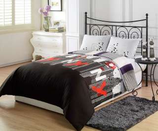   City Purple Black Grey Stripe (Reversible) Comforter Set QUEEN  