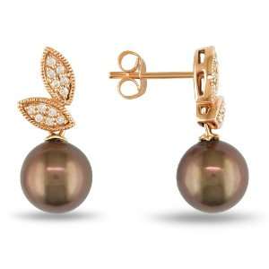   Pearl Ear Pin Earrings (.14 cttw, G H Color, I2;I3 Clarity) Jewelry