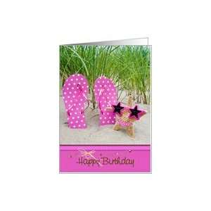  sister, birthday,flip flop, bikini, starfish, humor Card 
