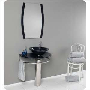   Modern Black Glass Bathroom Vanity with Mirror