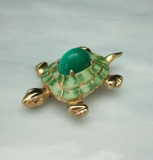 Coro Turtle Green Enamel Moonglow Lucite Vintage Pin Brooch  