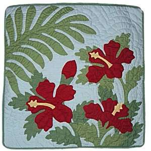  HAWAIIAN RED HIBISCUS QUILTED PILLOW CUSHION COVER 16 