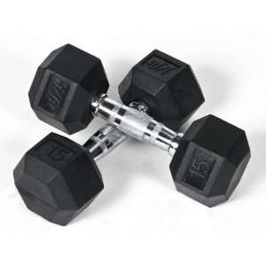 Pair of 15 lbs Rubber Coated Hex Dumbbells: Sports 