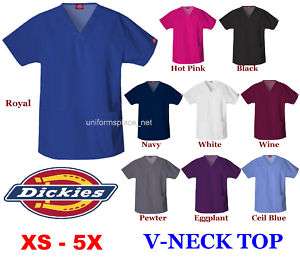 Dickies MEDICAL SCRUB V NECK TOP SHIRT 2 POCKET XS   5X  