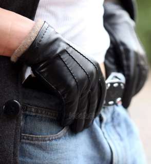 Mens GENUINE LAMBSKIN winter driving leather gloves  