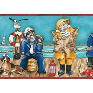    Blue and Red Nautical People Wallpaper Border