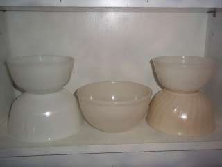 Vintage Fire King White Mixing Bowls ~ Swirl & Plain ~ 6in to 7 1 