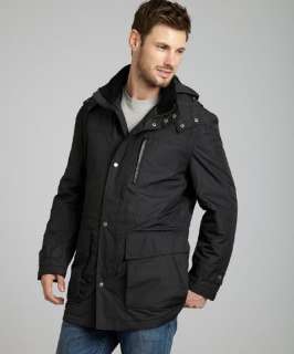 Cole Haan black poly hooded rain duffel jacket