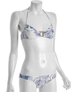 Emilio Pucci blue abstract paisley printed halter bandeau bikini 