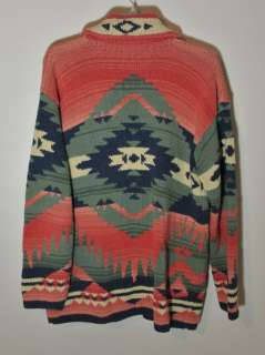   Lauren Indian Navajo Blanket Cardigan Hand Knit Sweater Coat M  