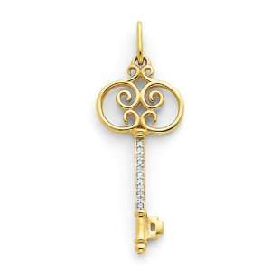  Filigree, Diamond Key Pendant in 14 Karat Gold Jewelry
