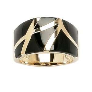 Ladies 18K Gold Plated Black Onyx Set Band Ring Jewelry