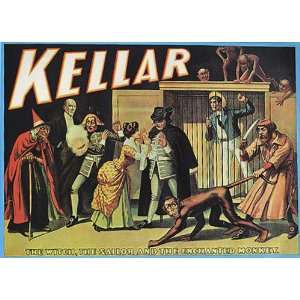 Great Kellar Witch Monkey Sailor Magic Magician Vintage Poster Reprint 