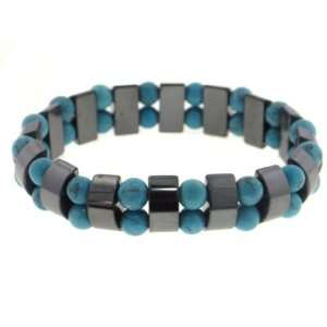   Magnetic Hematite and Genuine Turquoise Beaded Stretch Bracelet