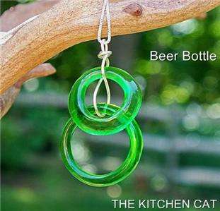 BEER BOTTLE NECKLACE Antique Old Recycled Green Glass Unique Green 