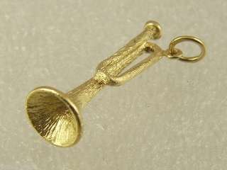 14 KT SOLID YELLOW GOLD DIAMOND CUT TRUMPET MUSICAL INSTRUMENT CHARM 