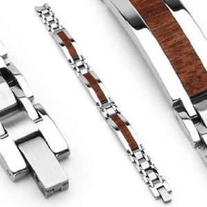  Wood Style Inlay on Mens Watch Link Bracelet Jewelry