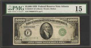 1928 $5000 FIVE THOUSAND DOLLAR BILL $5,000 PMG FINE 15  